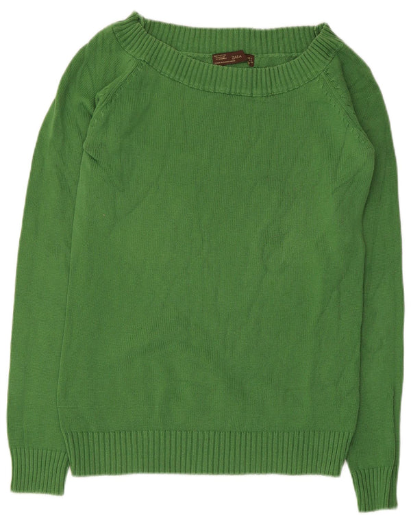 Sweter damski Zara z dekoltem w łódkę UK 14, duży, zielony, bawełniany
