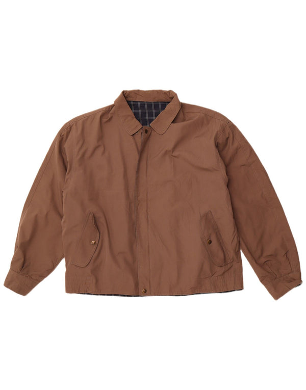Męska dwustronna kurtka VINTAGE UK 40, duża, brązowa, poliester w kratę