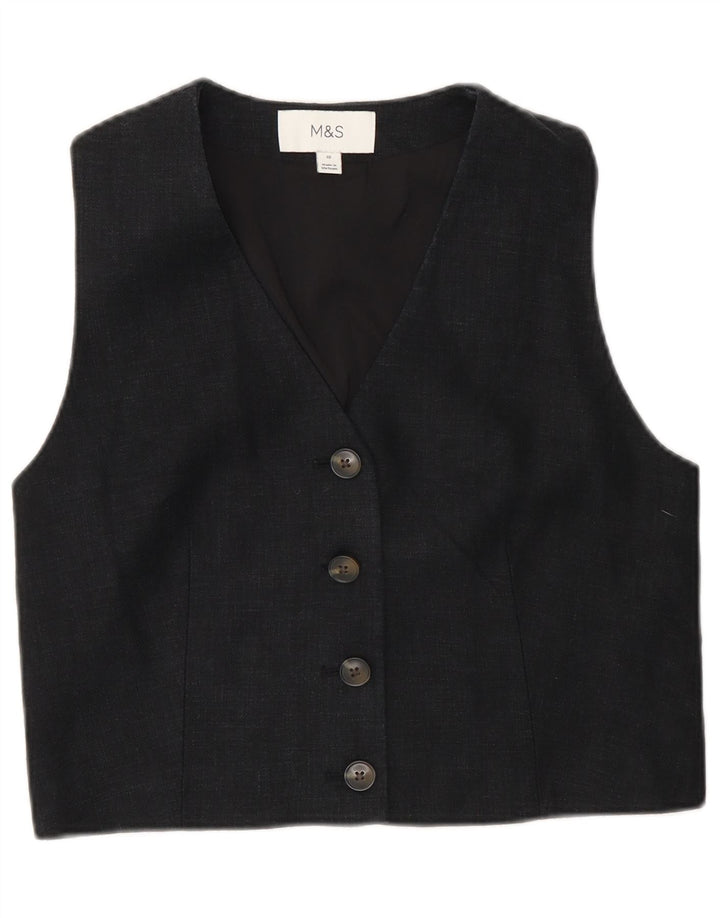 Marks & Spencer Damska kamizelka Crop UK 10, mała czarna lniana