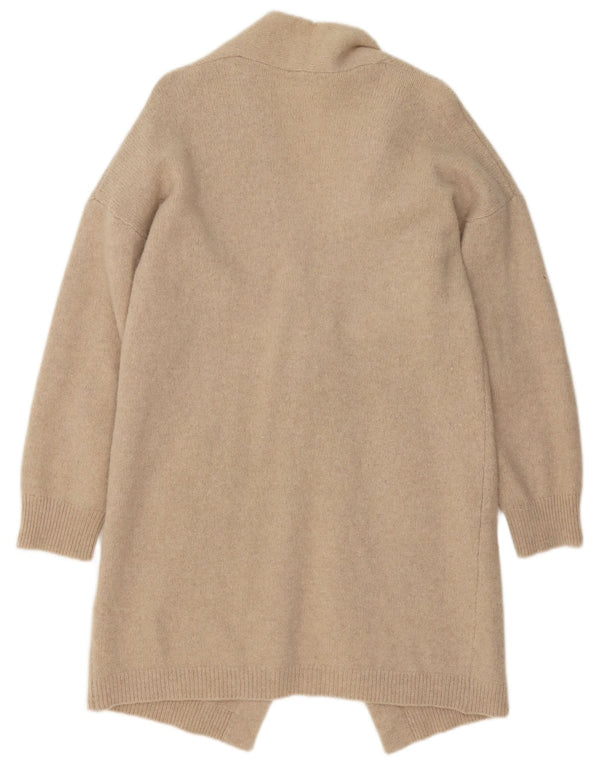 Damski sweter rozpinany Benetton Longline UK 14, duży, beżowy, wełniany