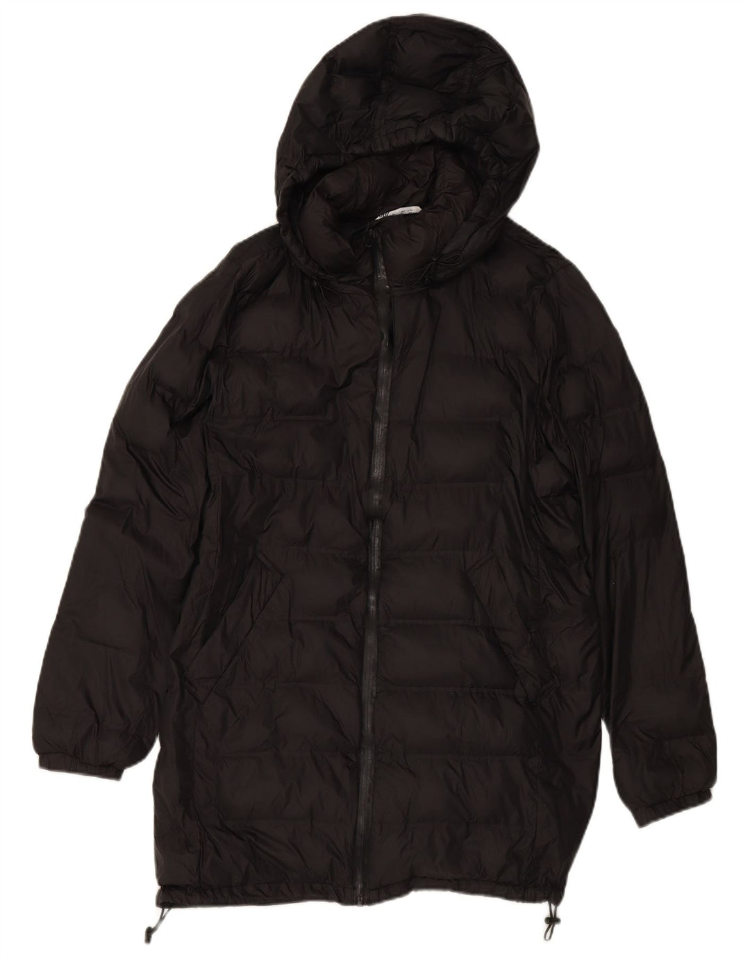 Damski ocieplany płaszcz z kapturem ZARA UK 16, duży, czarny poliester