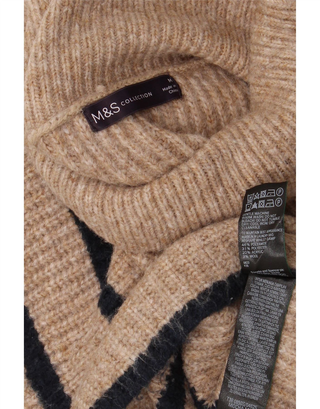 Marks & Spencer Damski sweter z golfem UK 14 w średnie beżowe paski