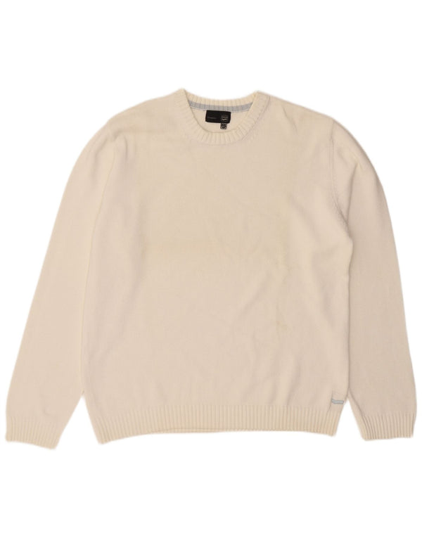 Męski sweter z okrągłym dekoltem Gas, 2XL, biała bawełna