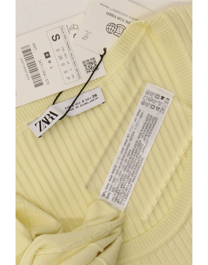Damska sukienka sweterkowa ZARA Maxi z krótkim rękawem UK 8 Small Żółta wiskoza