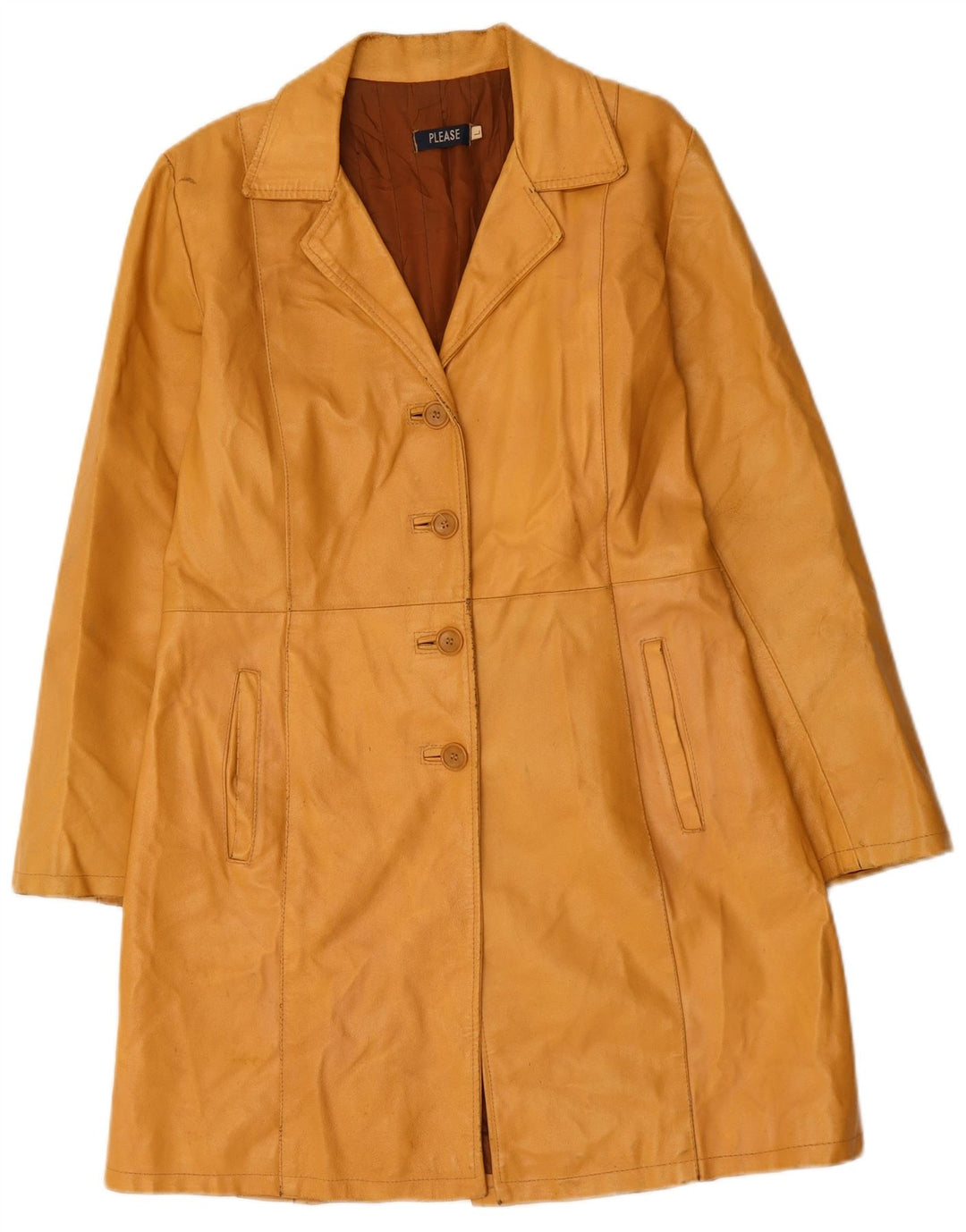 PLEASE Womens Leather Coat UK 14 Large Yellow Leather