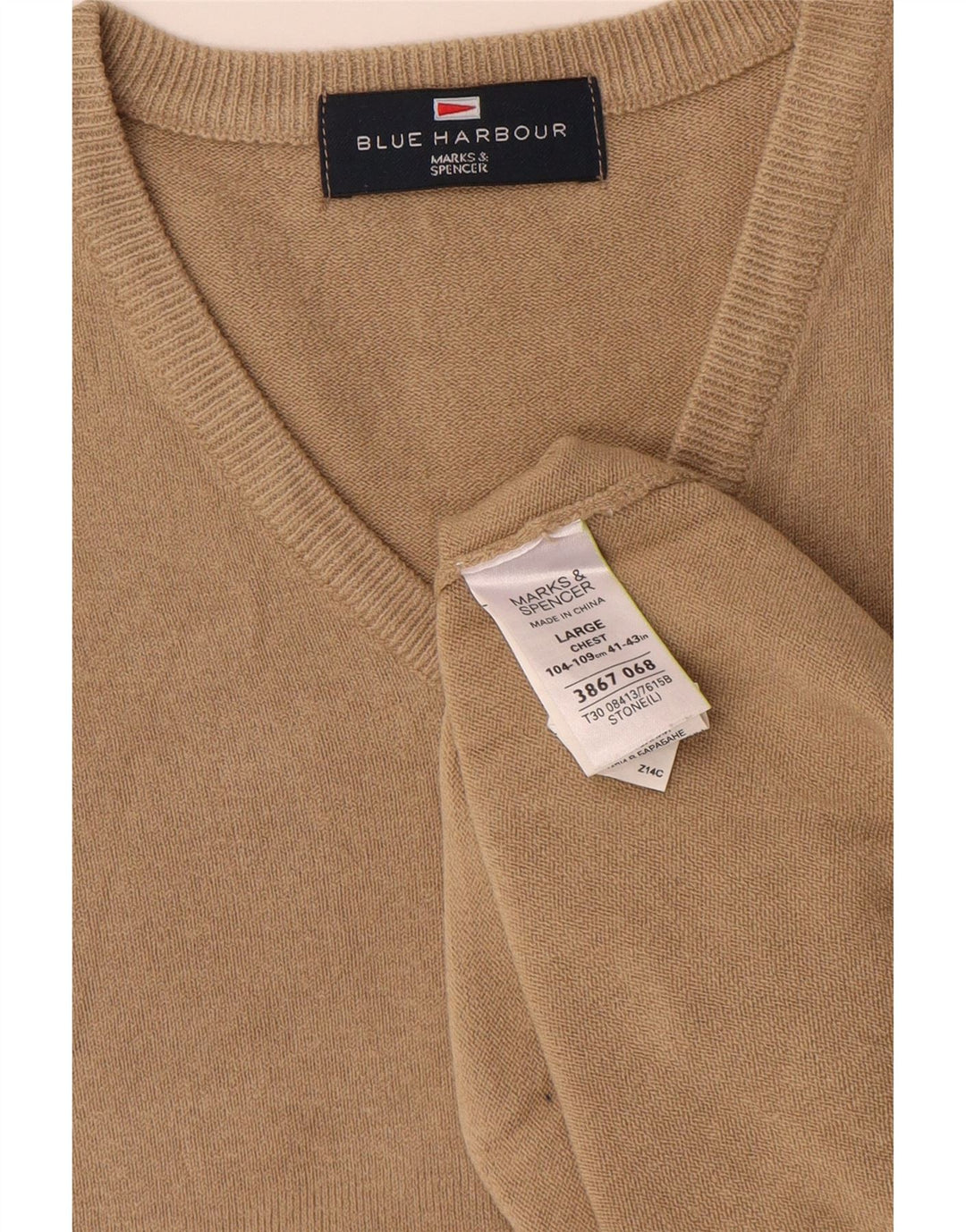 MARKS & SPENCER Męski sweter z dekoltem w kształcie litery V, UK 41/43, duży beż