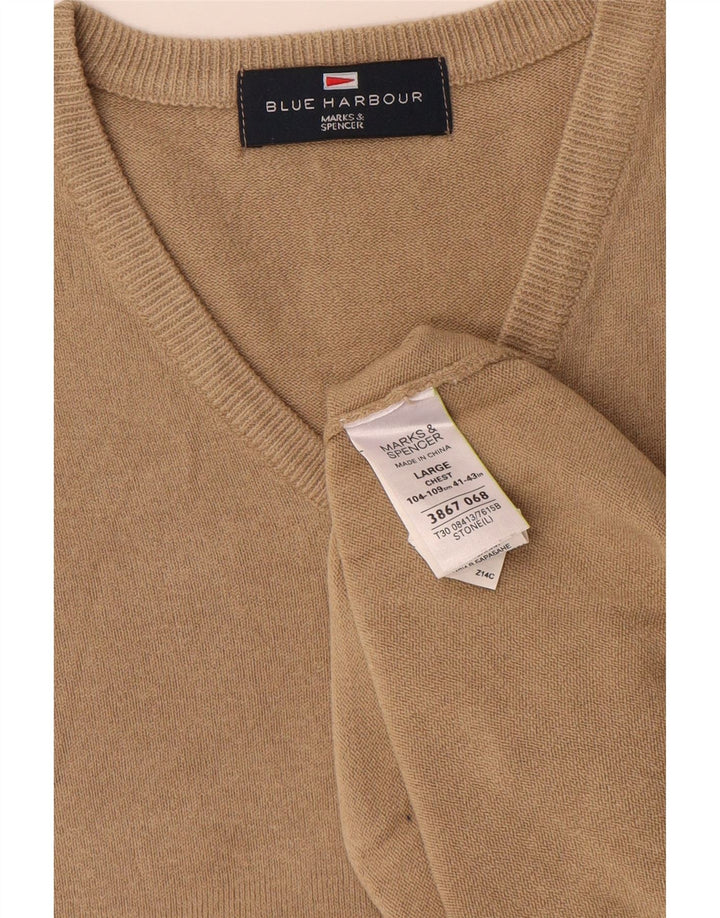 MARKS & SPENCER Męski sweter z dekoltem w kształcie litery V, UK 41/43, duży beż