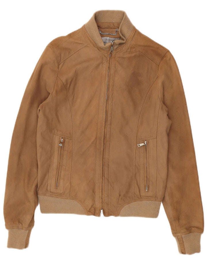 Vintage damska zamszowa kurtka bomber IT 42 średnio brązowa skóra