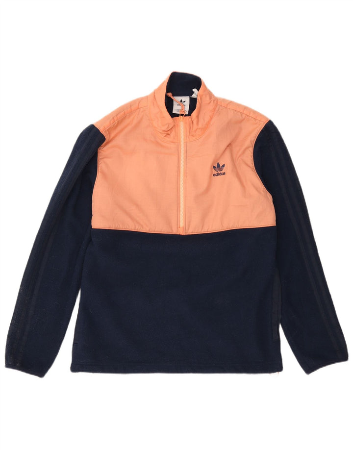Męski sweter polarowy Adidas z zamkiem błyskawicznym, mały, granatowy, z blokami kolorów, poliester