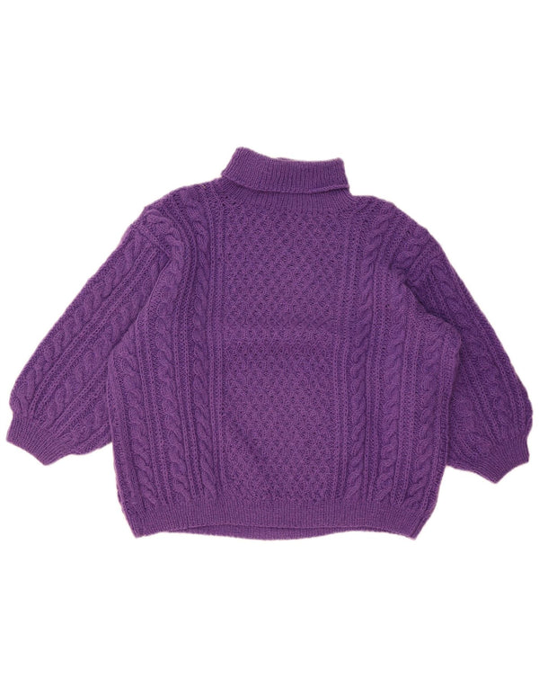 Sweter damski w stylu vintage z wywijanym dekoltem UK 14, duży fioletowy