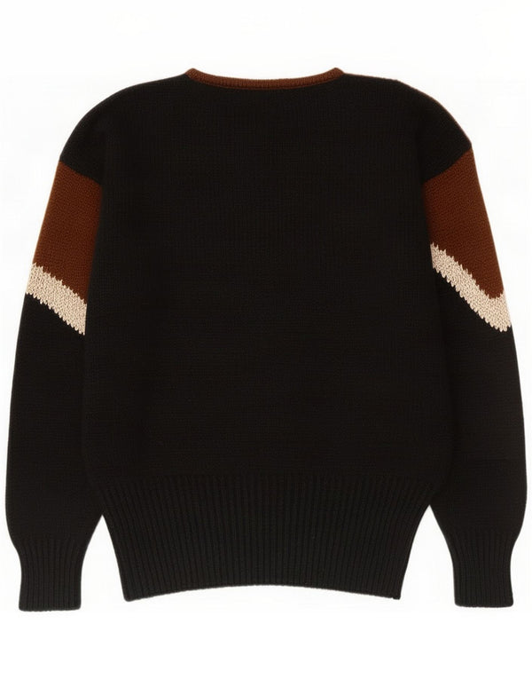 Vintage damski sweter z dekoltem w łódkę UK 14, średni czarny, wełniany blok kolorów
