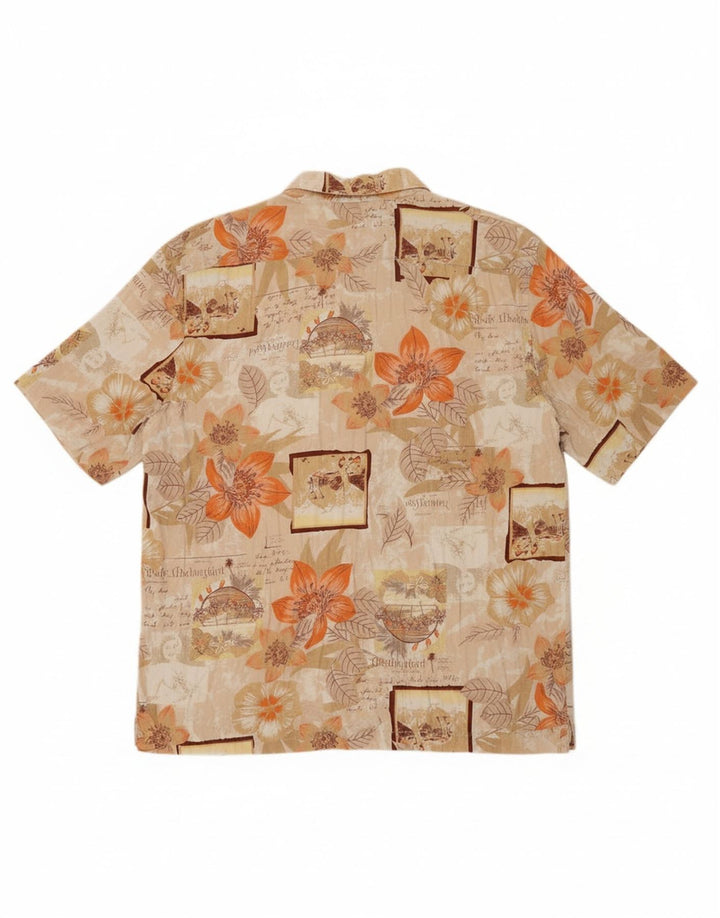 VINTAGE Womens Abstract Pattern Shirt Blouse UK 16 Large Beige Floral