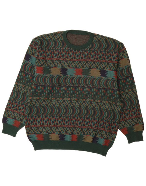 Męski sweter z okrągłym dekoltem VINTAGE IT 54 XL Zielony Fair Isle Wool