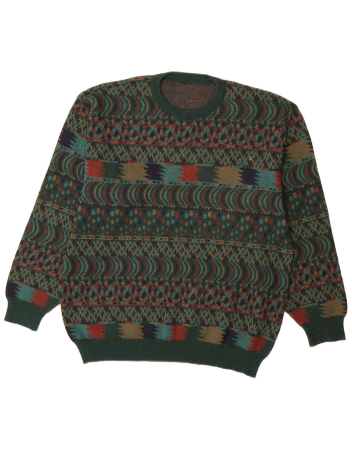 Męski sweter z okrągłym dekoltem VINTAGE IT 54 XL Zielony Fair Isle Wool