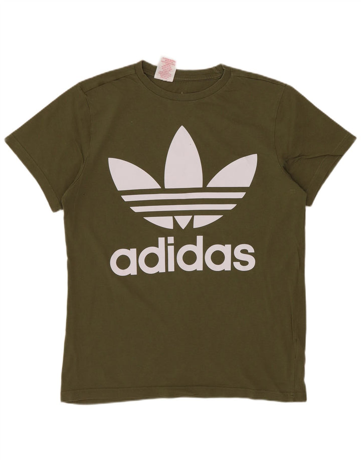 Chłopięcy T-shirt Adidas z grafiką, 13-14 lat, bawełna khaki