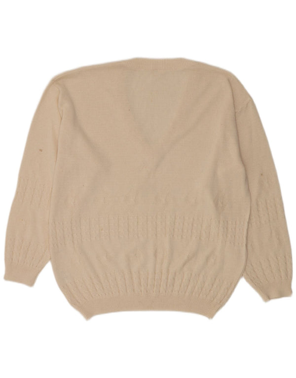Męski sweter w stylu vintage z dekoltem w szpic IT 56 XL, biała bawełna