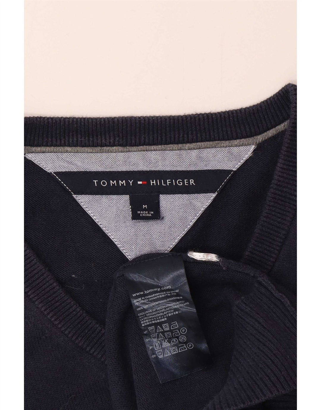 Męski sweter Tommy Hilfiger z dekoltem w kształcie litery V, średni granatowy, bawełniany