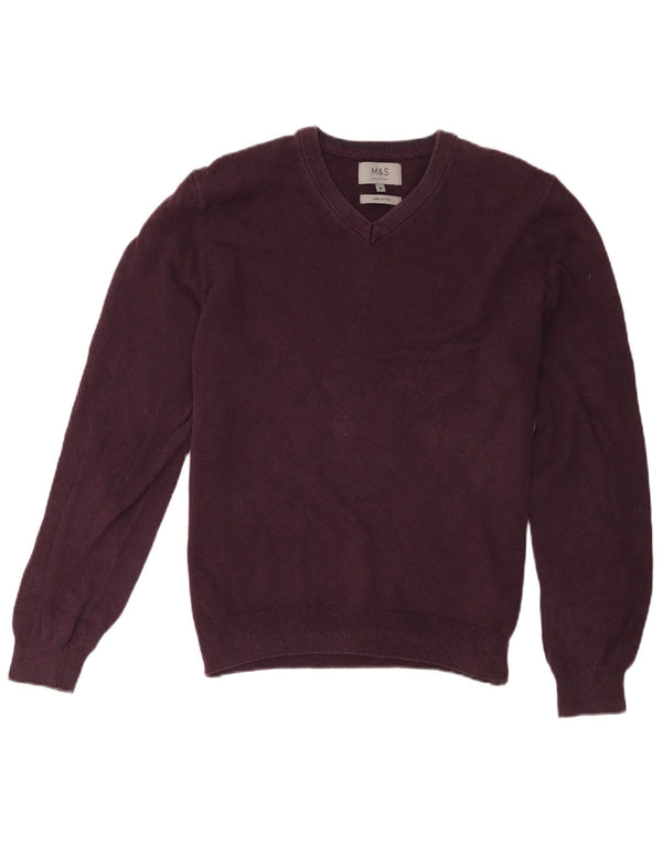 Marks & Spencer Damski sweter z dekoltem w kształcie litery V, UK 14, średni bordowy bawełniany