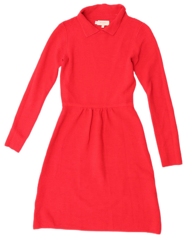 Damska sukienka sweterkowa Hobbs z długim rękawem UK 8 Small czerwona wiskoza