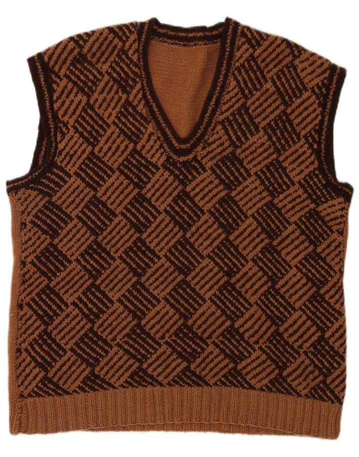 Podkoszulek męski w stylu vintage, w kamizelkę, w średnią brązową kratkę