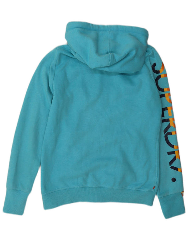 Damski sweter z kapturem i zamkiem błyskawicznym Superdry, UK 16, duży, niebieski, bawełniany