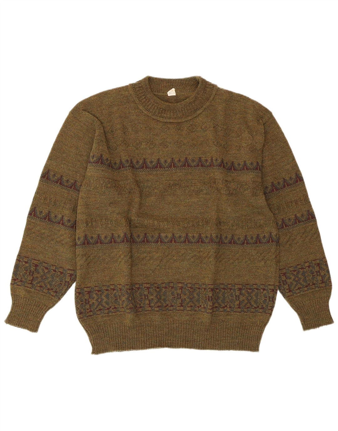 Damski sweter z okrągłym dekoltem w stylu VINTAGE IT 52 2XL Zielony geometryczny