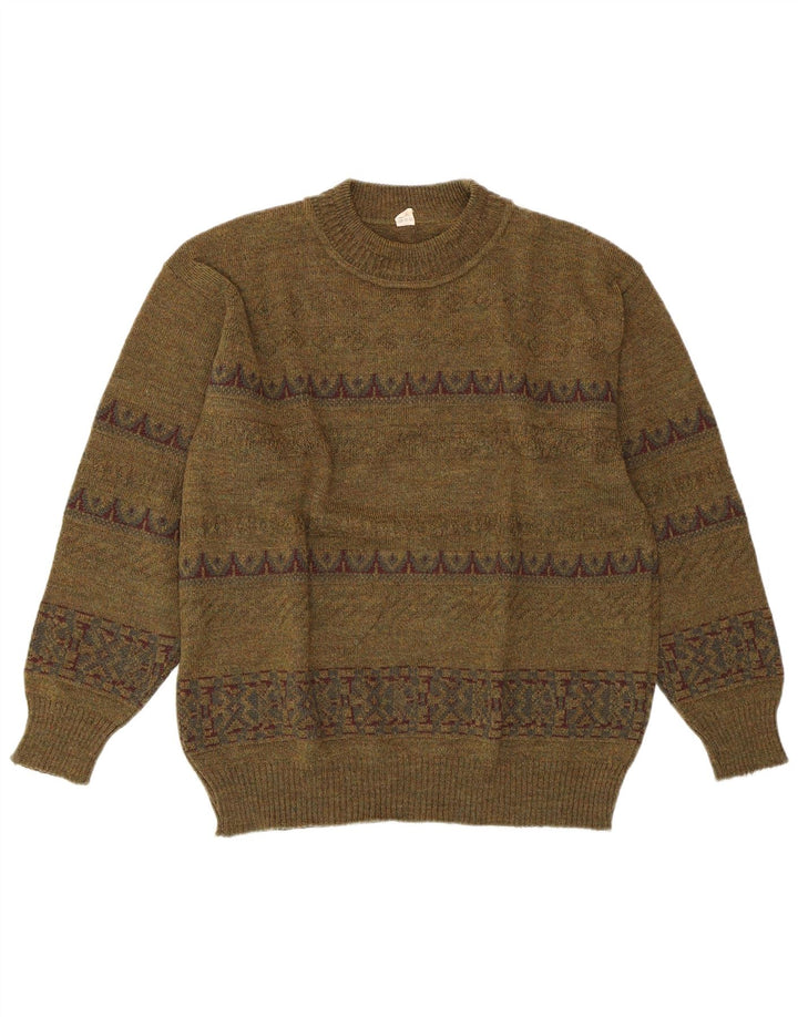 Damski sweter z okrągłym dekoltem w stylu VINTAGE IT 52 2XL Zielony geometryczny