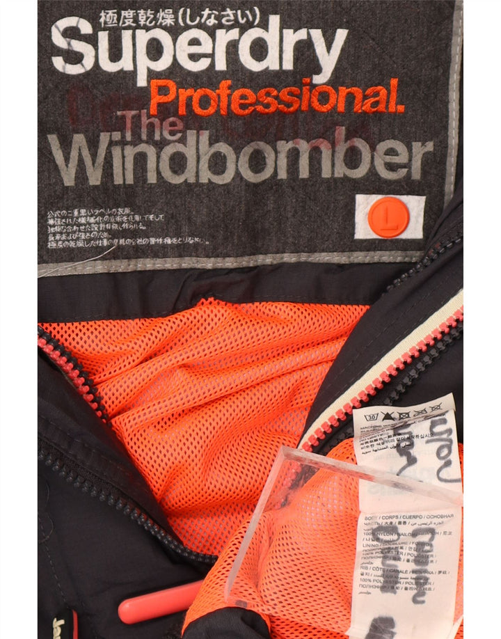 SUPERDRY Damska kurtka wiatrówka z kapturem The Windbomber UK 16, duża czarna