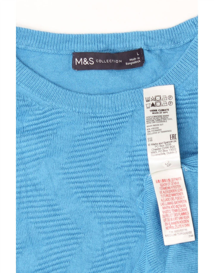 Marks & Spencer Damski sweter z okrągłym dekoltem UK 16, duży niebieski geometryczny