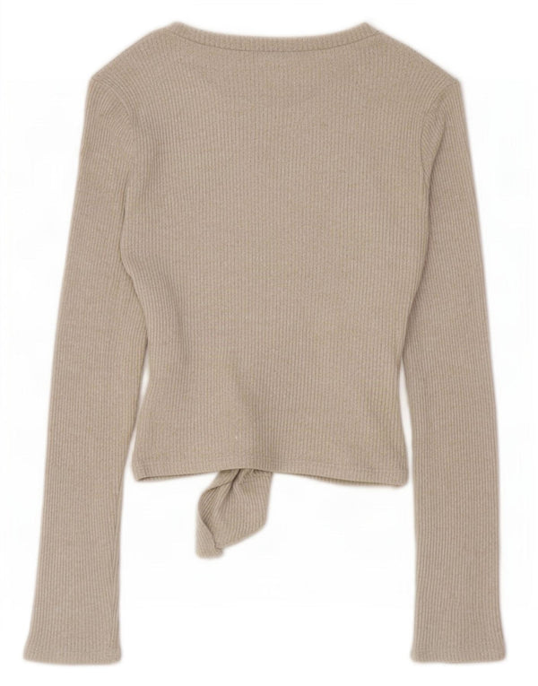 Damski top Zara z długim rękawem, wiązany z przodu, UK 10 Small, beżowa wiskoza