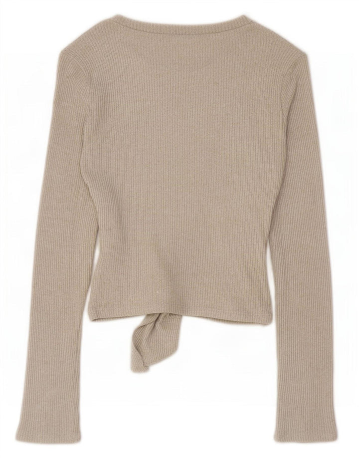 Damski top Zara z długim rękawem, wiązany z przodu, UK 10 Small, beżowa wiskoza