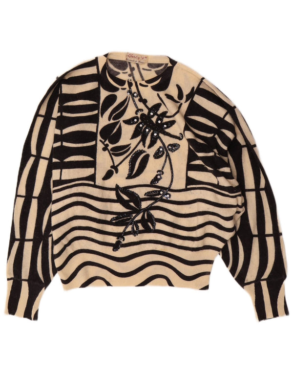 MARLY'S Damski sweter z okrągłym dekoltem w kształcie nietoperza, EU 46 XL, w białe kwiaty