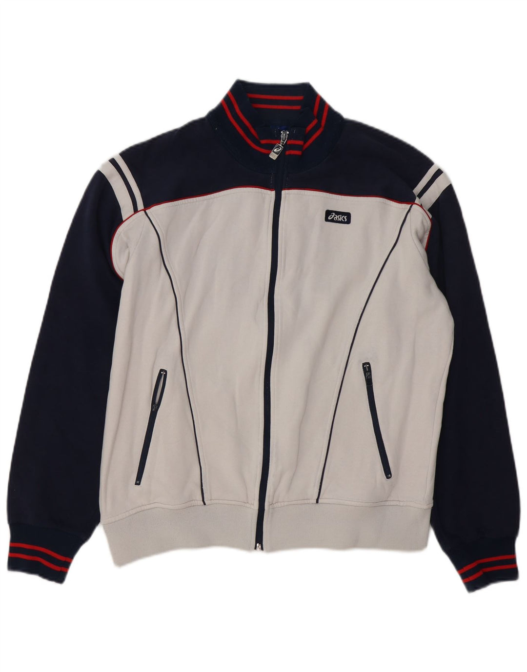 Męska kurtka dresowa ASICS z grafiką, duża, biała, z blokami kolorów