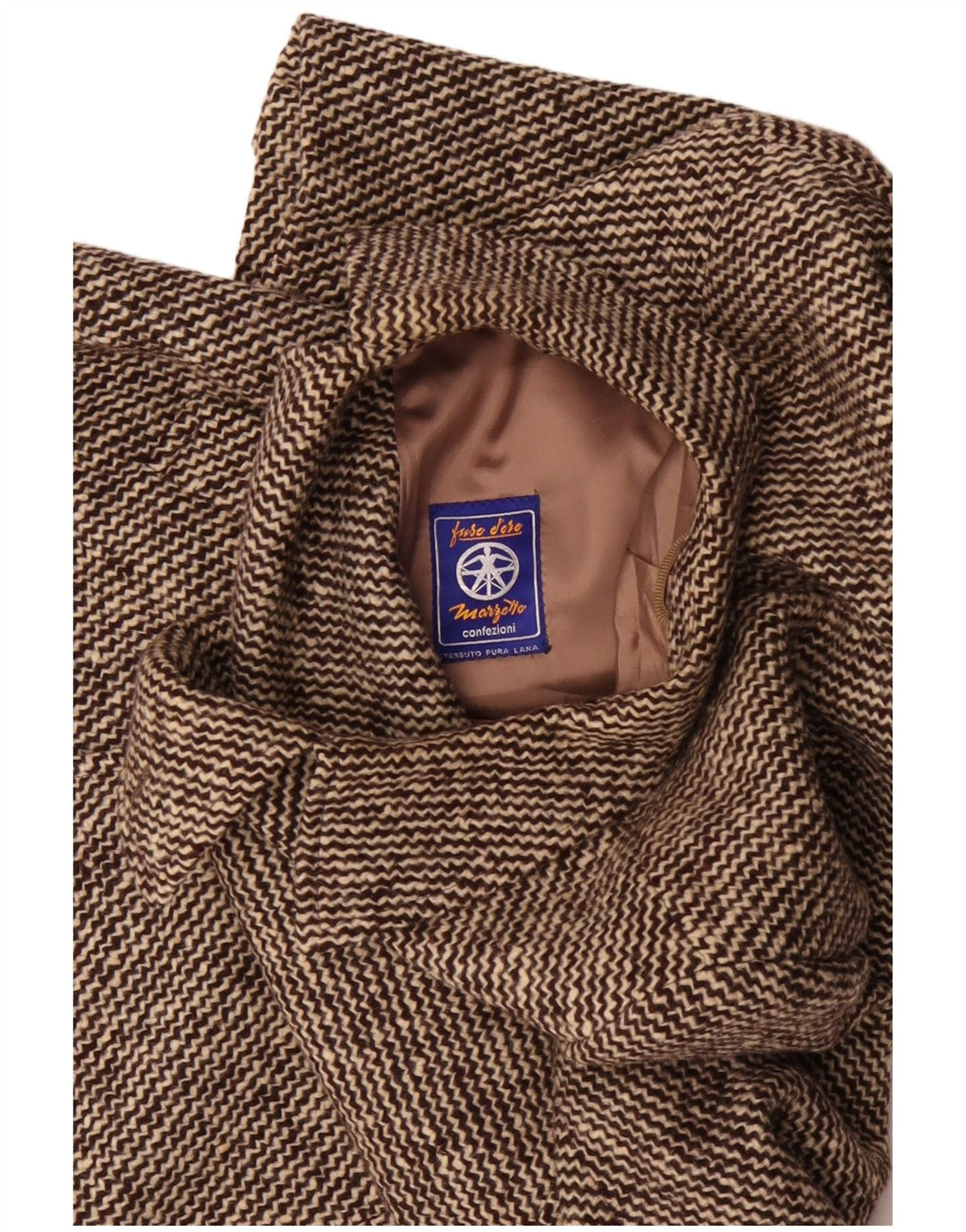 Marzotto Męski dwurzędowy płaszcz UK 36 z wełny dziewiczej w małe brązowe paski