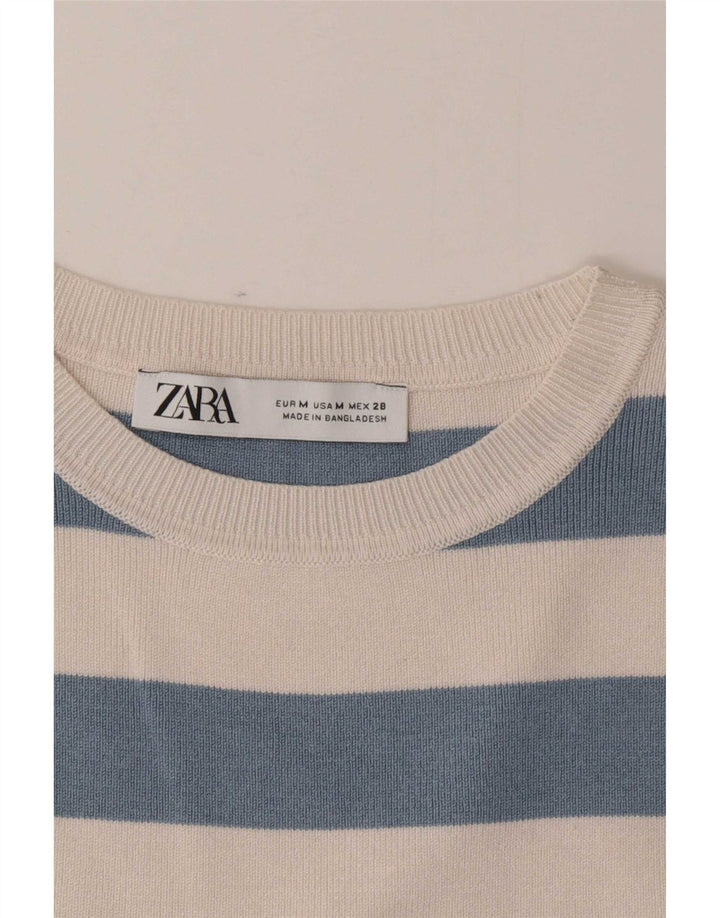 Damski krótki top Zara UK 12 w średnie niebieskie paski