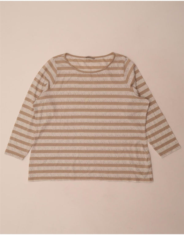 Marks & Spencer Damski top z długim rękawem UK 24 4XL Beżowa wiskoza w paski