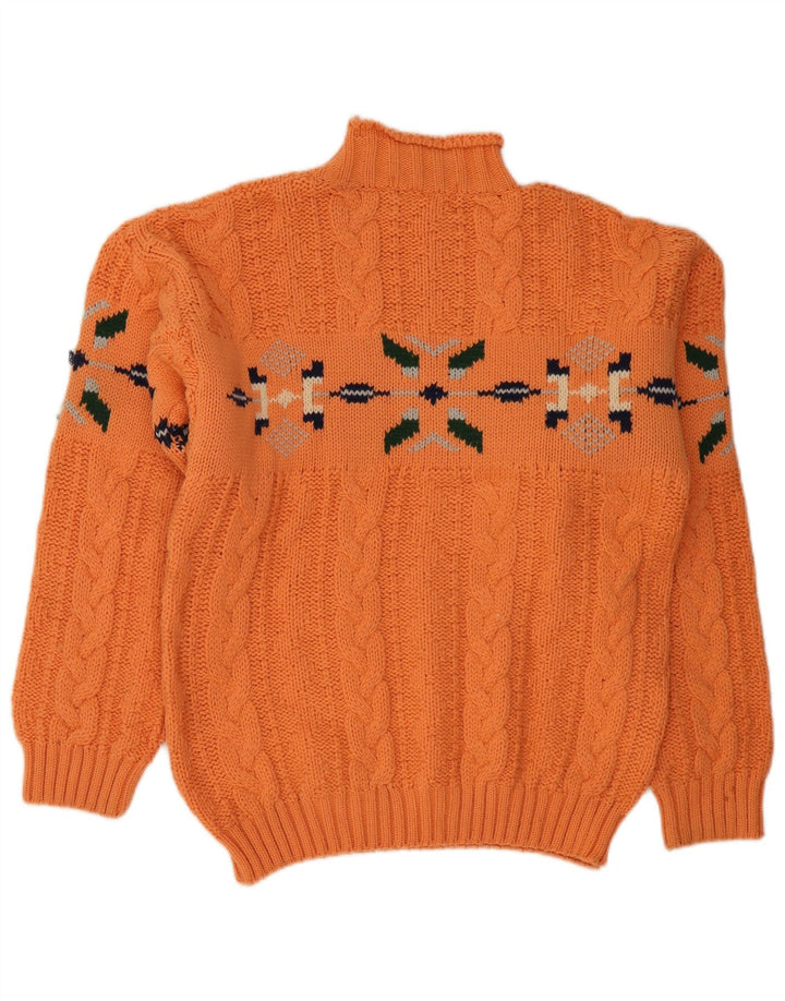 Vintage męski sweter z golfem, duży, pomarańczowy, wełniany Fair Isle