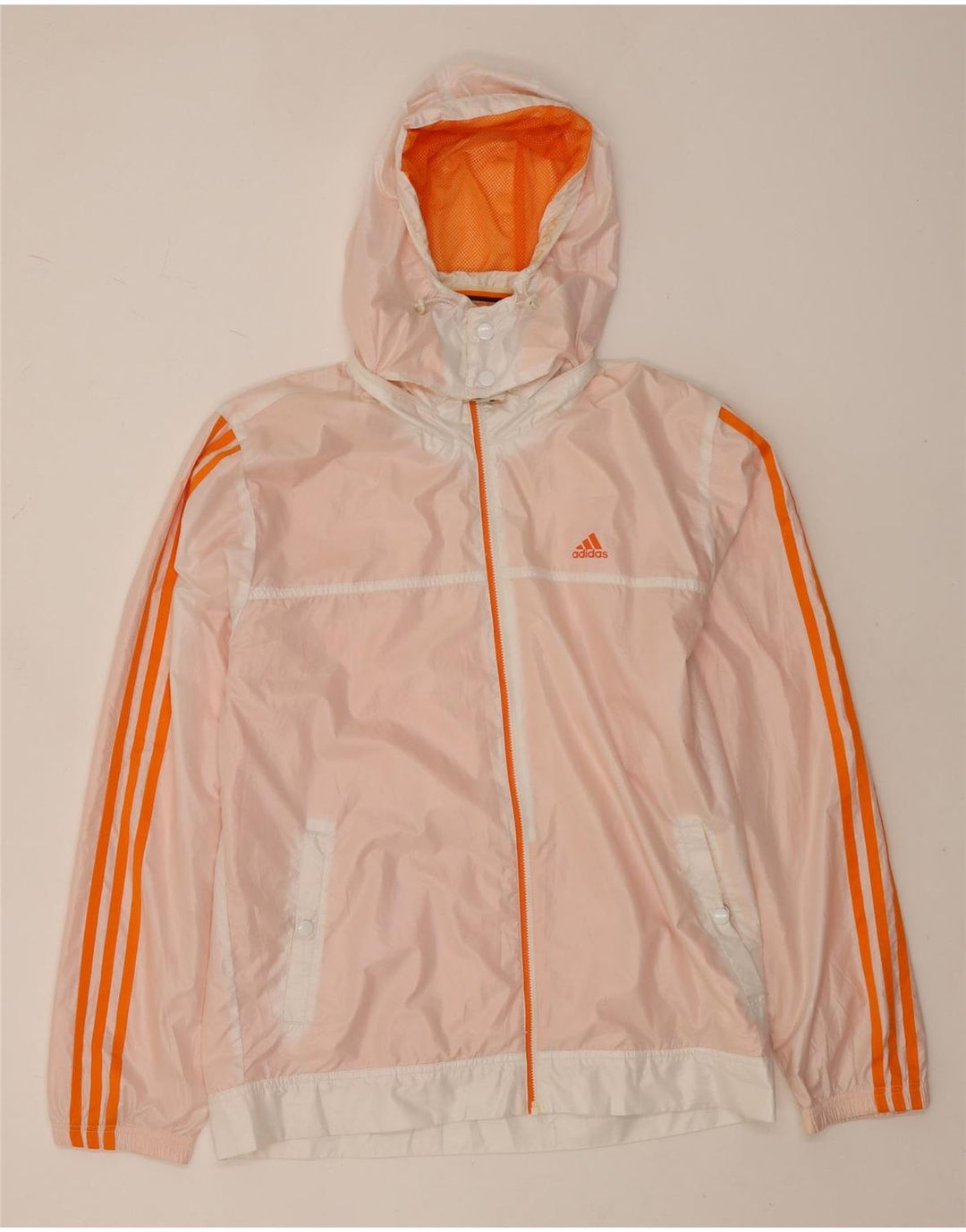 Męska kurtka przeciwdeszczowa Adidas z kapturem i grafiką UK 38 Średni biały poliester