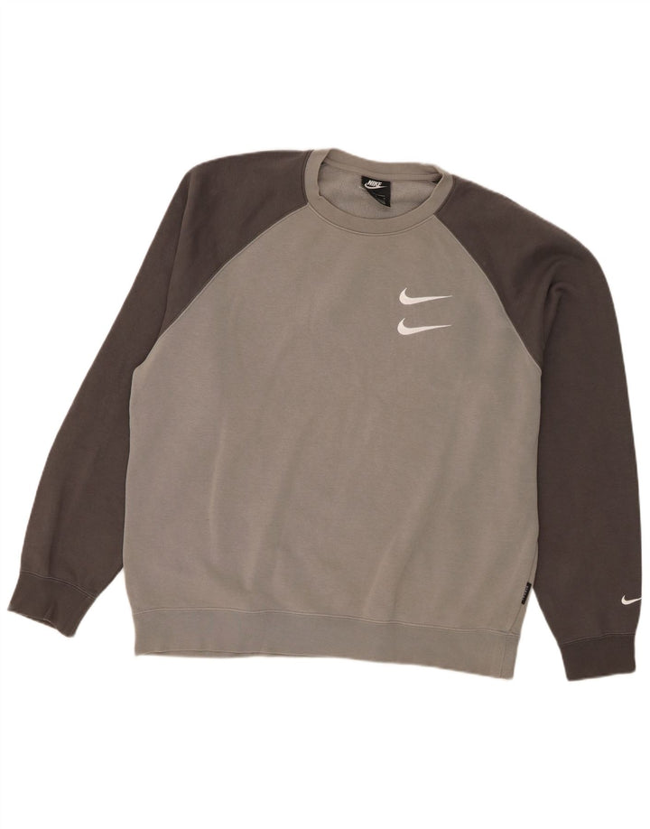 Męski sweter z grafiką Nike, duży, szary, bawełniany