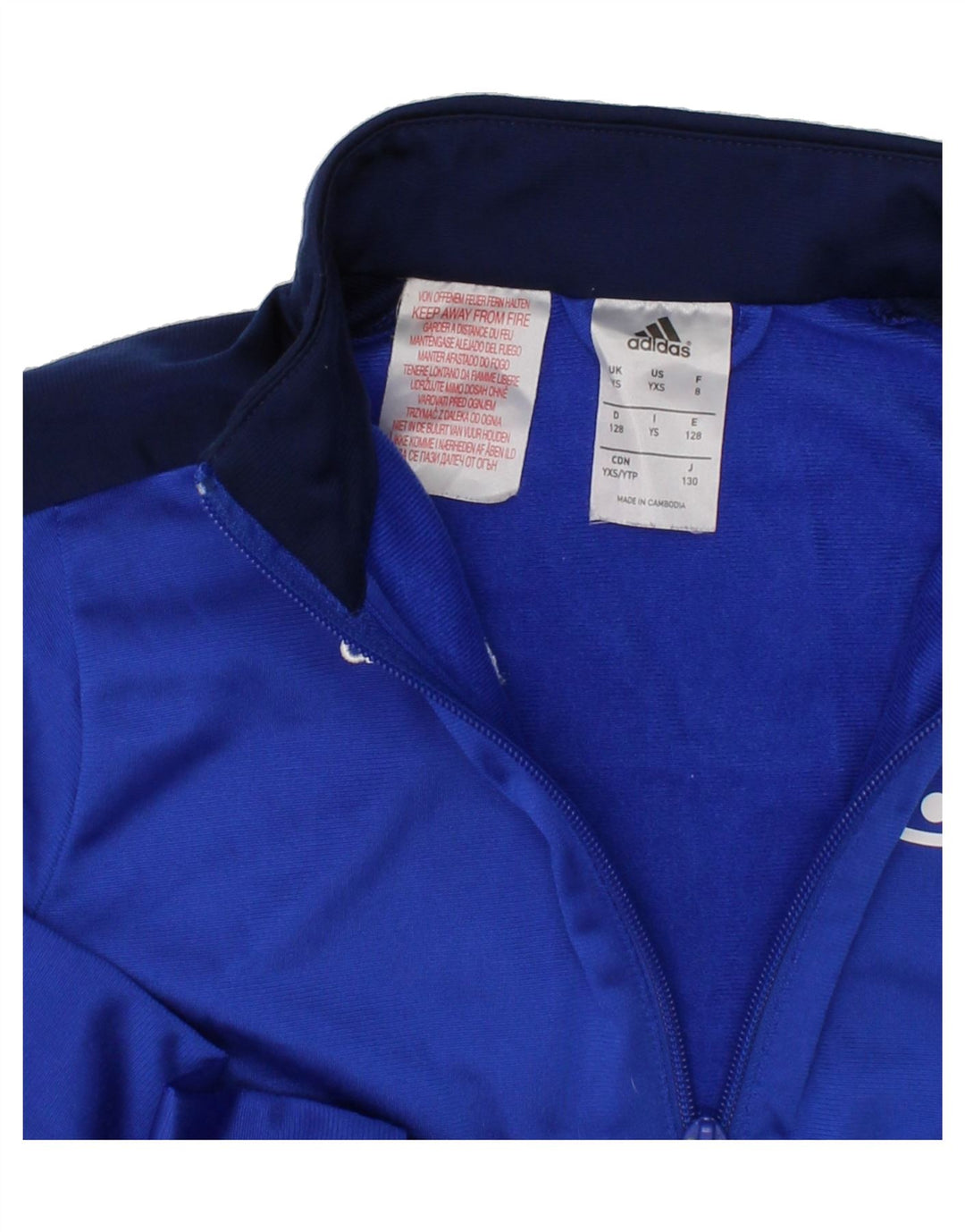 ADIDAS Boys Graphic Tracksuit Top Jacket 7-8 Years Small Blue Colourblock Vintage Adidas and Second-Hand Adidas from Messina Hembry 