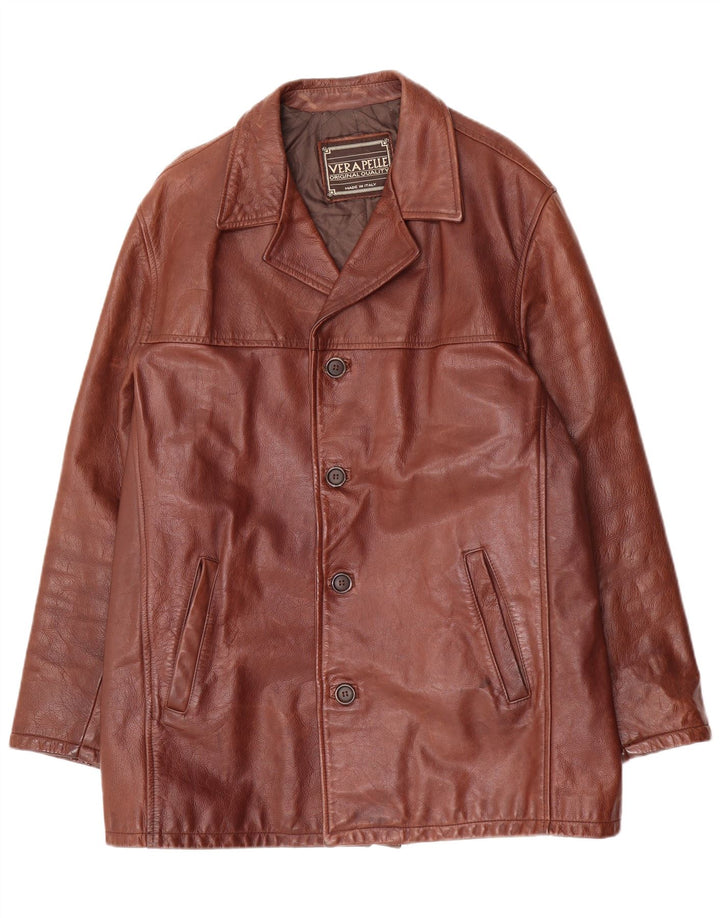 Męska kurtka skórzana w stylu vintage UK 38 Średnia brązowa skóra