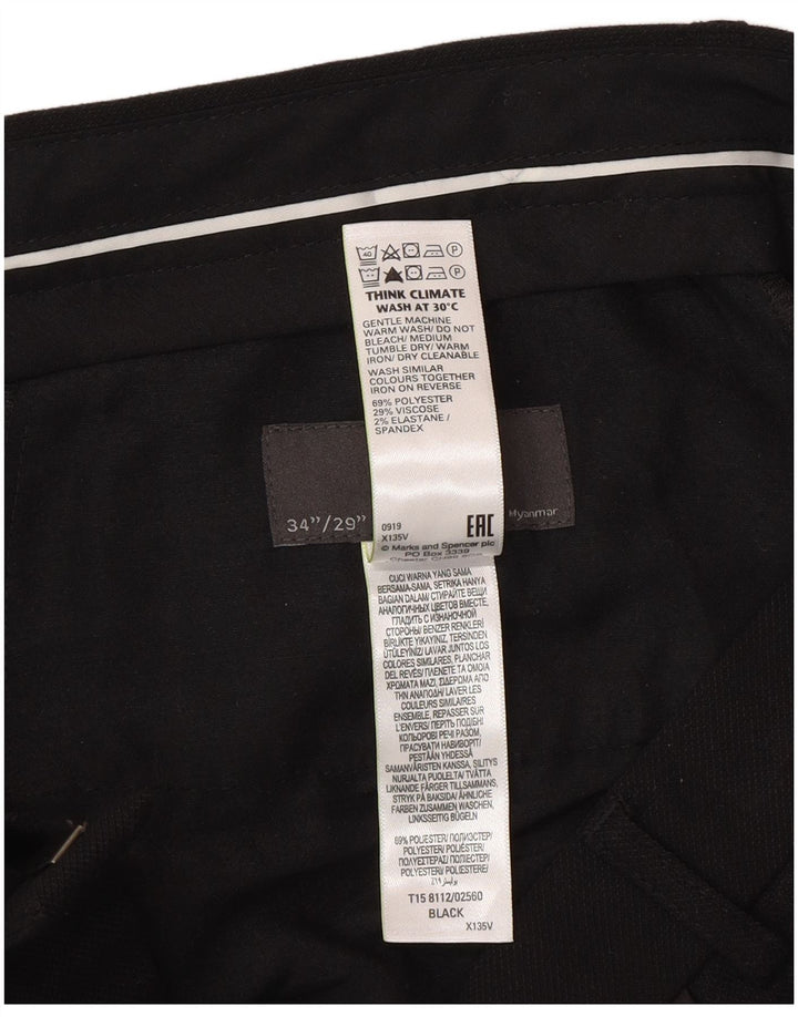 Męskie spodnie garniturowe Marks & Spencer W34 L29, czarny poliester