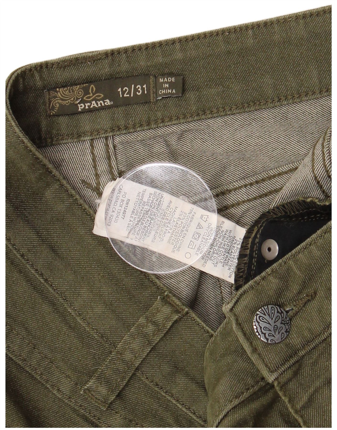 Damskie spodenki jeansowe PRANA US 12, duże L34, bawełna khaki