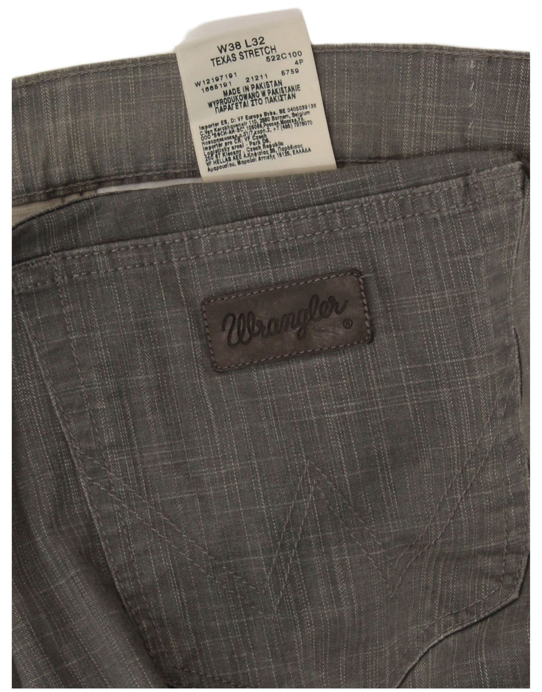 Męskie spodnie codzienne WRANGLER Texas Stretch Straight W38 L32 w szarą kratkę