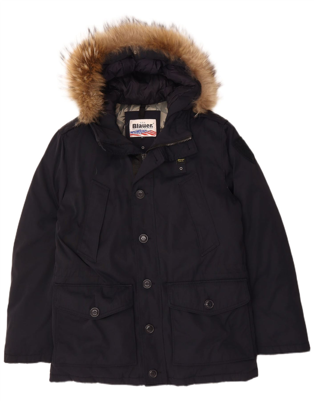 Męska kurtka parka z kapturem BLAUER UK 42 XL granatowa