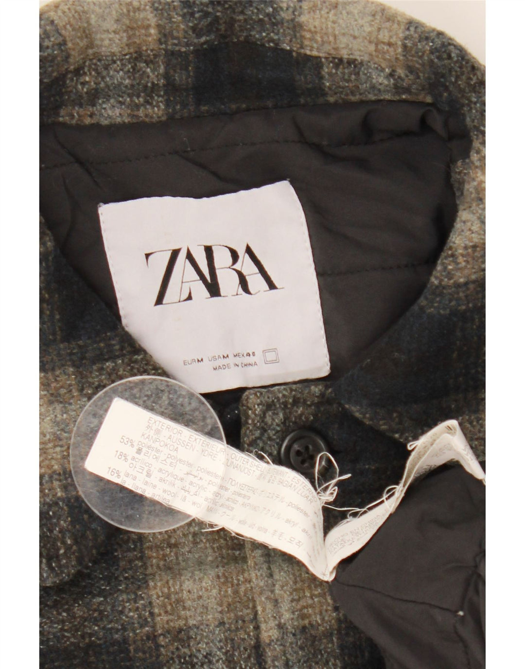 Męska koszula flanelowa Zara Lumberjack, poliester w średnią czarną kratkę