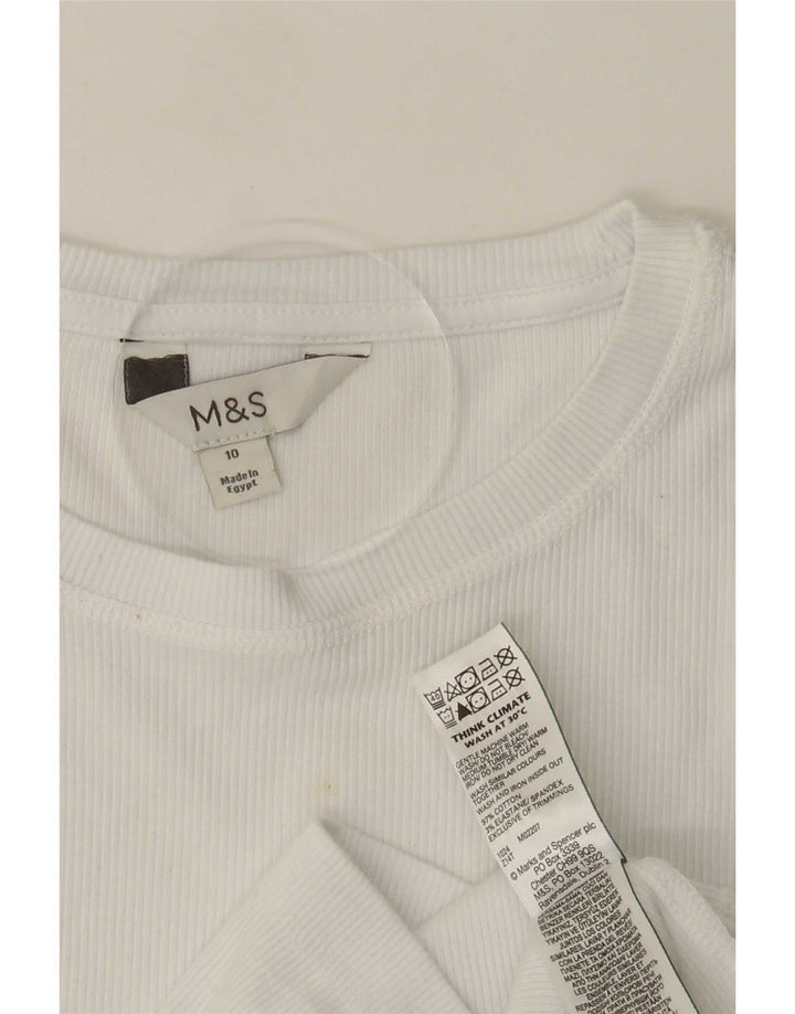 Marks & Spencer Damski top z długim rękawem, UK 10, mały, biały, bawełniany