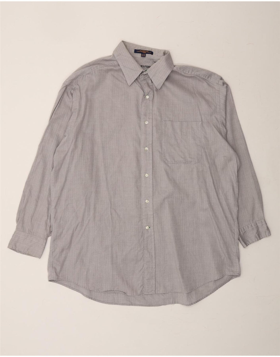 TOMMY HILFIGER Mens Shirt Size 16 1/2 Large Grey Chevron Cotton Vintage Tommy Hilfiger and Second-Hand Tommy Hilfiger from Messina Hembry 