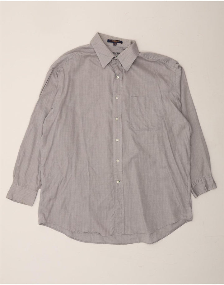 TOMMY HILFIGER Mens Shirt Size 16 1/2 Large Grey Chevron Cotton Vintage Tommy Hilfiger and Second-Hand Tommy Hilfiger from Messina Hembry 