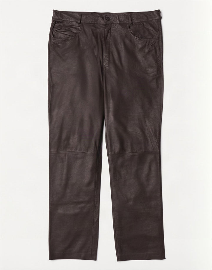 Vintage damskie proste skórzane spodnie W36 L32 czarne